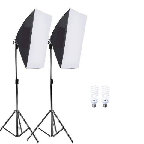 ECHIPAMENTE FOTO - Kit de 2 softboxuri, 2 trepiezi reglabili 200 cm, 2 becuri 45W