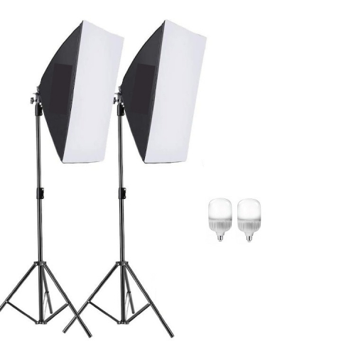 ECHIPAMENTE FOTO - Kit de 2 softboxuri, 2 trepiezi reglabili 200 cm, 2 becuri LED 25W