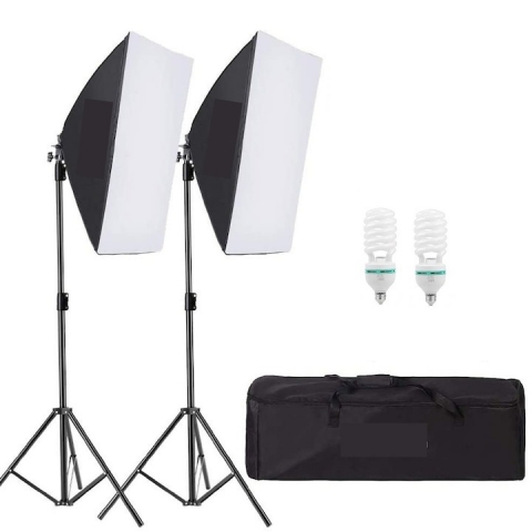 Lumini pentru studio - Kit de 2 softboxuri, 2 trepiezi reglabili 200 cm, 2 becuri 85W, geanta de transport inclusa