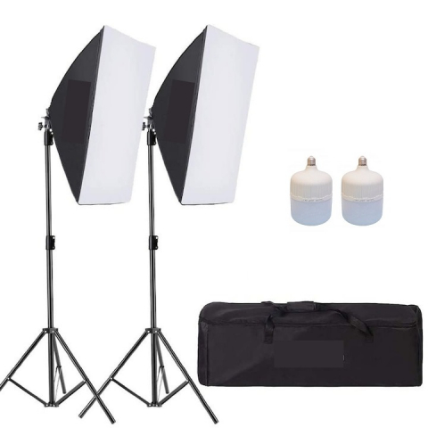 Lumini pentru studio - Kit de 2 softboxuri, 2 trepiezi reglabili 200 cm, 2 becuri LED 50W, geanta de transport inclusa