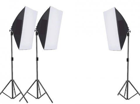 Lumini pentru studio - Kit de 3 softboxuri, 3 trepiezi reglabili 200 cm, fara becuri