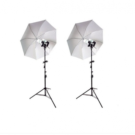 Umbrele foto - Kit de 2 umbrele, 2 trepiezi reglabili 200 cm, 2 suporti dubli pentru bec, 4 becuri 125W