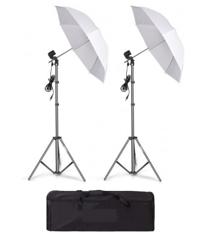 ECHIPAMENTE FOTO - Kit de 2 umbrele albe, 2 trepiezi reglabili 200 cm, fara becuri, geanta de transport inclusa