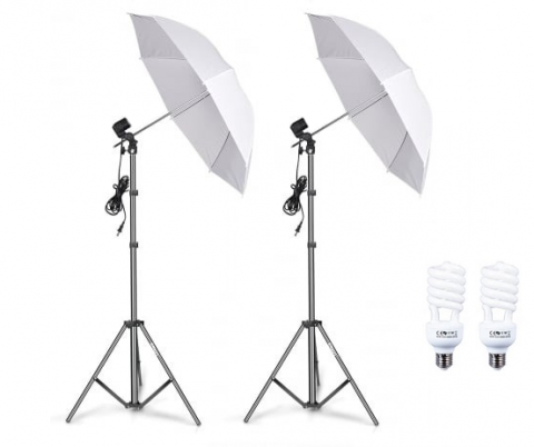ECHIPAMENTE FOTO - Kit de 2 umbrele albe, 2 trepiezi reglabili 200 cm, 2 becuri 45W