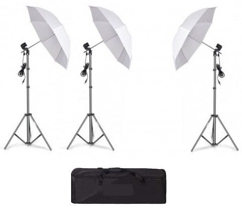 ECHIPAMENTE FOTO - Kit de 3 umbrele albe, 3 trepiezi reglabili 200 cm, fara becuri, geanta de transport inclusa