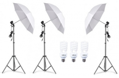 ECHIPAMENTE FOTO - Kit de 3 umbrele albe, 3 trepiezi reglabili 200 cm, 3 becuri 45W