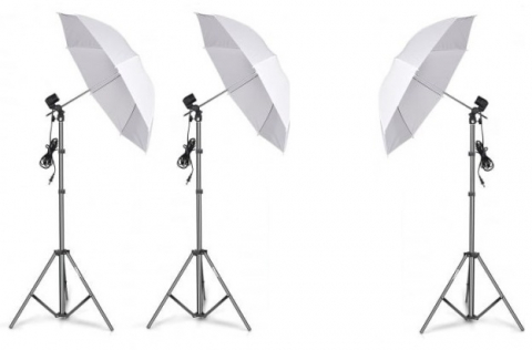 ECHIPAMENTE FOTO - Kit de 3 umbrele albe, 3 trepiezi reglabili 200 cm, fara becuri