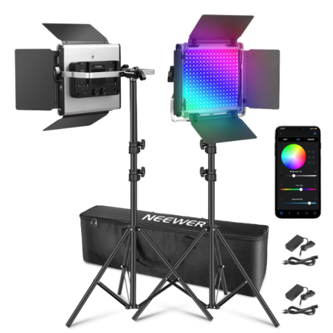 ECHIPAMENTE FOTO - Kit iluminare continua, 2 lampi foto-video, NEEWER 660 Pro III, LED RGB, Cri97+,50W, dimabile 1-100% temperaturi ajustabile 3200-5600K, cu 9 efecte cinematice/scena si alimentare duala