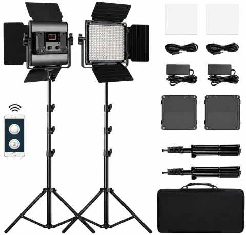 Iluminat LED - Kit iluminare foto-video profesional cu 2 panouri LED Bi-Color, control prin aplicatie, 2300K-6800K, CRI97+, trepiede reglabile si geanta transport