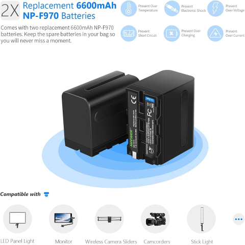 Kit iluminare profesionala RGB 2 x 60W, 2500K-8500K, cu 4 baterii NP-F970 6600mAh, 2 incarcatoare rapide, mini trepied si control prin aplicatie [5]