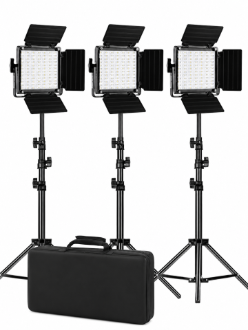 Iluminat LED - Kit iluminare studio cu 3 panouri LED RGB, control prin aplicatie Bluetooth, 3200K-5600K, CRI 97+, trepiede reglabile, pentru fotografie, filmare si streaming
