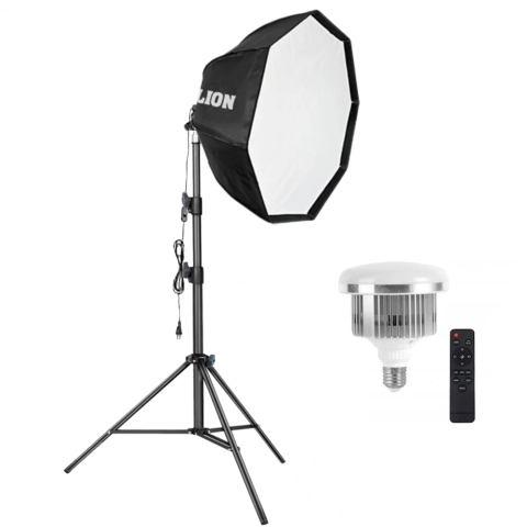 Lumini pentru studio - Kit iluminare studio cu softbox reglabil, bec LED 105W lumina rece, trepied 200 cm, filet 1/4