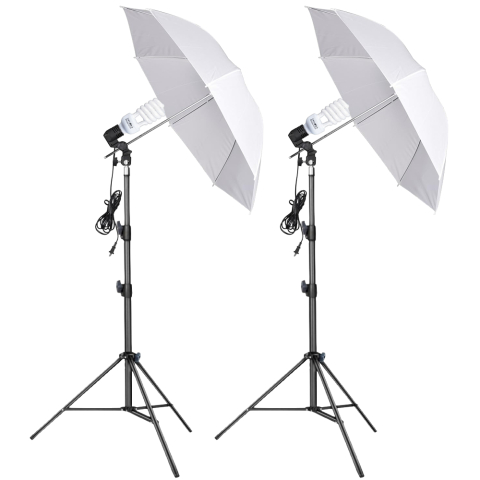 Umbrele foto - Kit iluminare studio profesional cu trepied reglabil 200 cm, umbrela foto 87 cm si bec E27 45W 5500K, sistem complet pentru foto, video si streaming