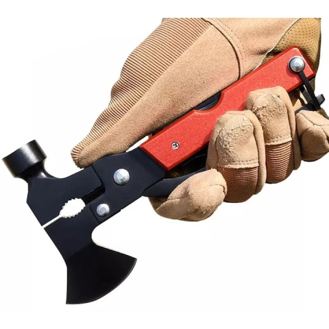 Kit multifunctional de camping si drumetii 17 in 1, set compact pliabil cu lanterna, briceag, busola, fluier si accesorii outdoor, rosu [7]