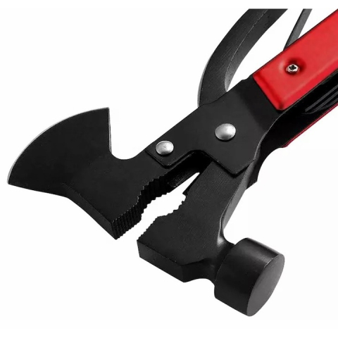 Kit multifunctional de camping si drumetii 17 in 1, set compact pliabil cu lanterna, briceag, busola, fluier si accesorii outdoor, rosu [4]