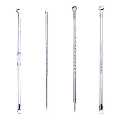 Ustensile îngrijire față - Kit pentru curatare puncte negre, material inox, 4 piese - Argintiu