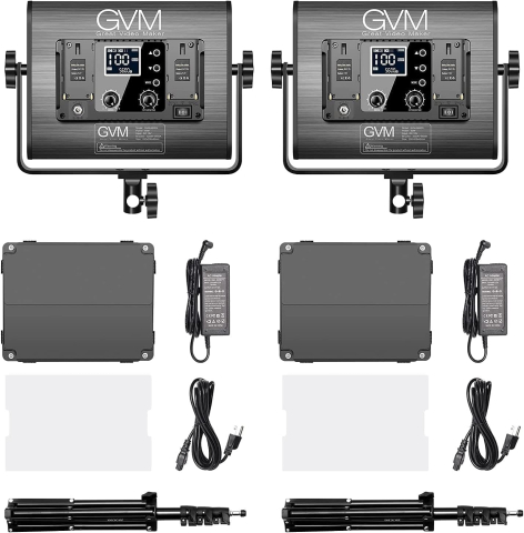 Kit profesional cu 2 lumini video LED RGB GVM 680RS, 50W fiecare, control prin aplicatie, CRI97+, 3200K-5600K, stative reglabile, geanta transport [2]