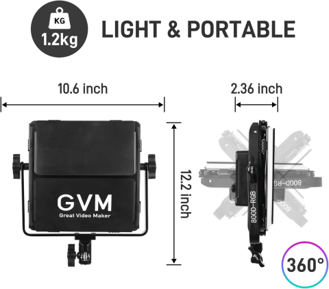 Kit profesional iluminare studio GVM 800D RGB cu 2 panouri LED, lentile optice, 19500 Lux la 0,5 m, 20 efecte de scena, CRI 97+, stative reglabile si geanta transport [8]