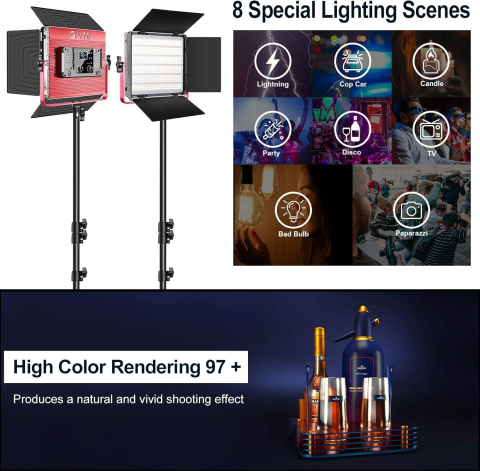 Kit profesional iluminare video GVM 1200D RGB, 2 panouri LED 50W, Softbox, 22000 Lux/0.5 m, CRI97+, Control prin aplicatie, 2 stative si geanta transport [4]