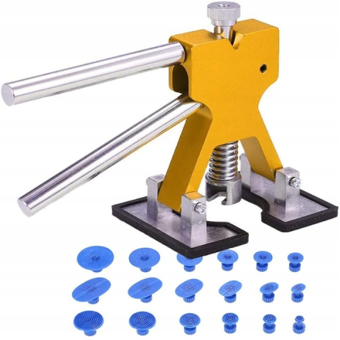 ARTICOLE AUTO - Kit profesional pentru reparatii caroserie auto cu ventuze, 18 adaptoare, pentru eliminarea deformarilor caroseriei, 18.5x12x8 cm