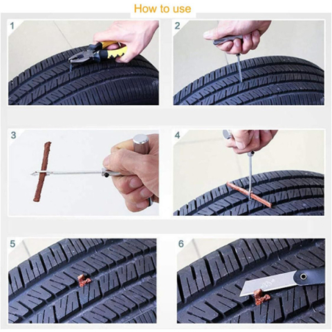 Kit profesional reparatie anvelope tubeless, cu geanta de transport, alezor, ac de inserare, cutter, lipici si snururi pentru reparatii rapide auto, moto si bicicleta [1]