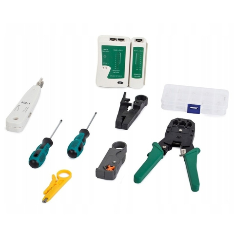 Kit retelistica pentru testare si mufare cabluri, tester, cleste de sertizare, surubelnite si geanta de transport, 27x15x5 cm, negru-verde [2]
