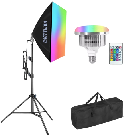 Kit softbox, 1 LED RGB E27, 50W, telecomanda si husa transport, pana la 200cm inaltime