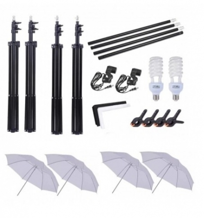 Kit studio foto,lumini,4 umbrele alb,negru,suport fundal reglabil 2x3m,2 becuri 150W, 2 panze fundal alb, negru [3]
