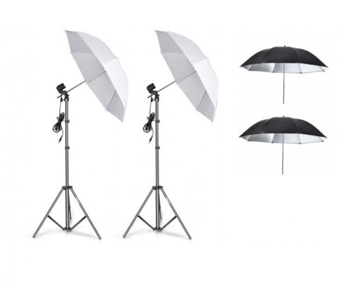 ECHIPAMENTE FOTO - Kit de 4 umbrele alb-negru, 2 trepiezi reglabili 200 cm, fara becuri
