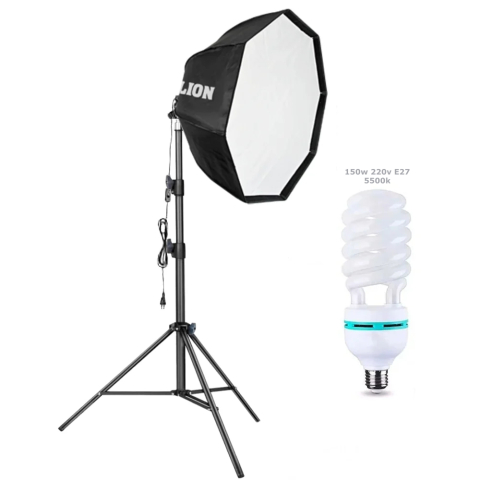 Softbox-uri - Kit Studio Profesional: Softbox Parabolic, Bec 150W 5500K, Stativ Aluminiu 200 cm, Soclu E27, Iluminat Continuu Foto-Video