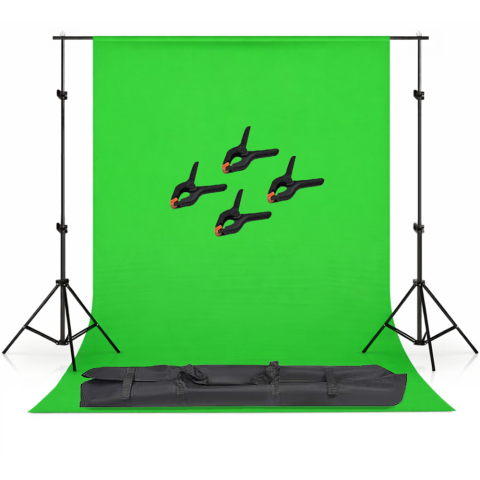 Kit studio, suport fudal reglabil, Verde, 2x3m, suport aluminiu, 4 clesti de suport al panzei, geanta de transport