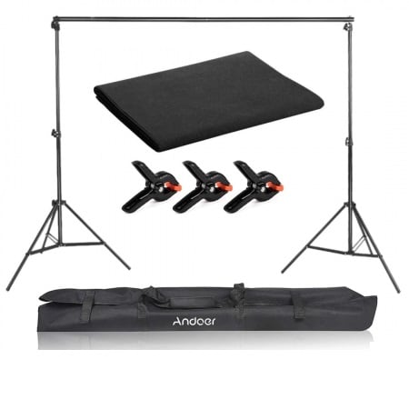 Suport fundal - Suport foto fundal reglabil 2x3m, clesti inclusi + panza de fundal negru 2x3m