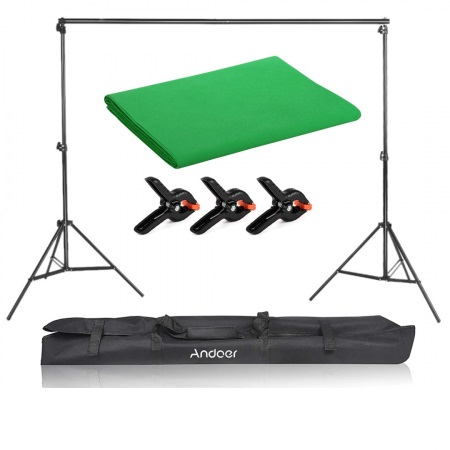 Suport fundal - Suport foto studio reglabil 2x3m, clesti inclusi + panza de fundal verde 2x3m