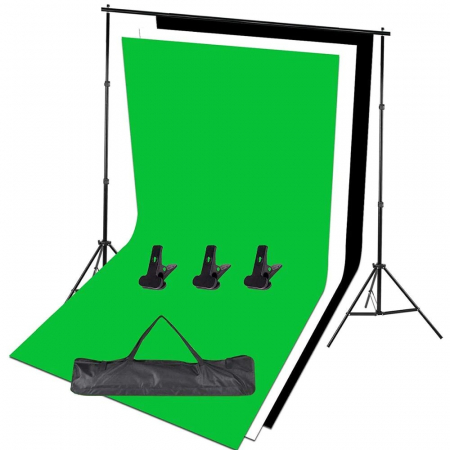 Suport foto studio reglabil 2x3m, clesti inclusi + 3 panze de fundal multicolore 2x3m [1]