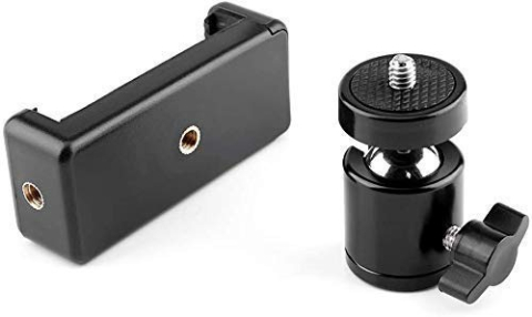 Kit suport smartphone cu mini trepied ABS si cap rotativ 360°, suport telefon reglabil 5.5–8 cm si telecomanda bluetooth universala, montura 1/4 inch, negru [1]