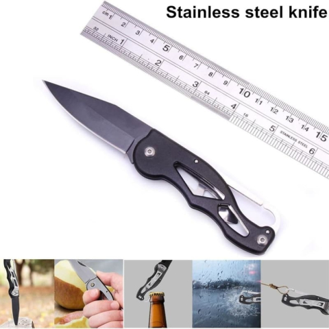 Kit supravietuire 13 in 1 pentru camping si urgente, trusa compacta cu busola, lanterna, cutit pliabil, laser si accesorii outdoor [18]