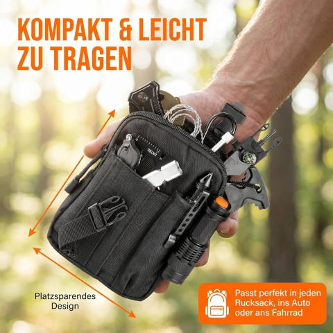 Kit supravietuire multifunctional 14 in 1 pentru camping si outdoor, cu lanterna, cutit pliabil, busola, bratara paracord si accesorii tactice [3]
