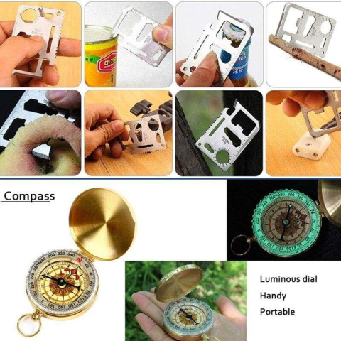 Kit supravietuire multifunctional 18 piese, camping si urgenta, busola, lanterna, cutit pliabil, paracord, patura termica, carcasa [3]