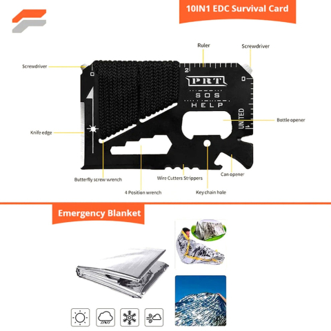 Kit supravietuire multifunctional camping si urgente, trusa compacta cu busola, lanterna, amnar, card unealta, paracord si accesorii outdoor [2]