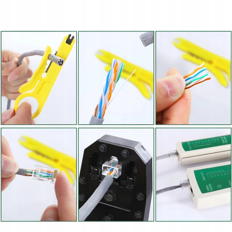 Kit tester cabluri de retea negru 146 piese, trusa sertizare RJ45 RJ11 RJ12, tester cabluri Ethernet, cleste sertizare, accesorii complete in husa [3]