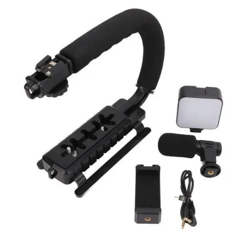Kit vlogging complet pentru camera, telefon, trepied in forma de U, telecomanda bluetooth, microfon [3]