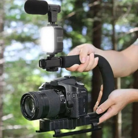 Kit vlogging complet pentru camera, telefon, trepied in forma de U, telecomanda bluetooth, microfon [5]