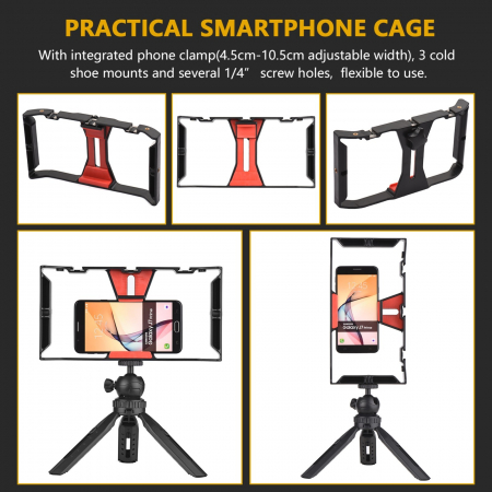 Kit vlogging profesional,trepied,suport telefon,microfon,mini panou LED + telecomanda Bluetooth - Andoer [4]