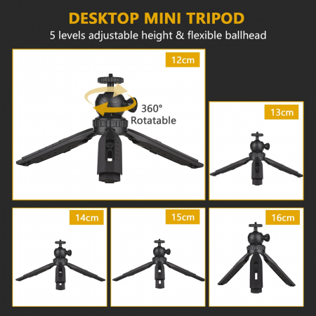 Kit vlogging profesional,trepied,suport telefon,microfon,mini panou LED + telecomanda Bluetooth - Andoer [5]