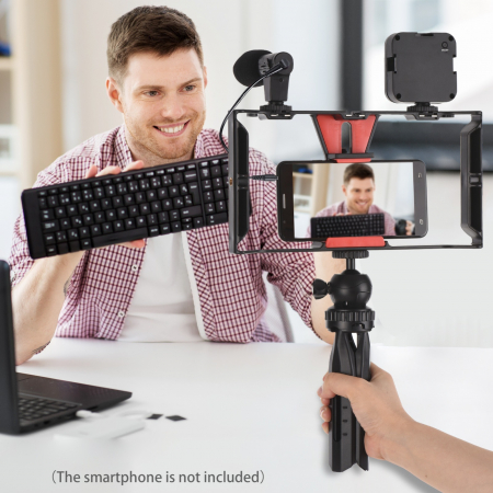 Kit vlogging profesional,trepied,suport telefon,microfon,mini panou LED + telecomanda Bluetooth - Andoer [3]
