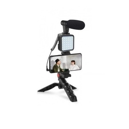 Echipamente vlogging - Kit vlogging universal pentru telefon,trepied flexibil,microfon,suport telefon,panou lumina LED