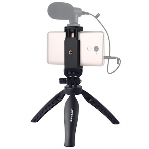 Kit vlogging pentru telefon, camera, mini panou LED inclus, trepied filet 1/4 si suport telefon cu patina [8]