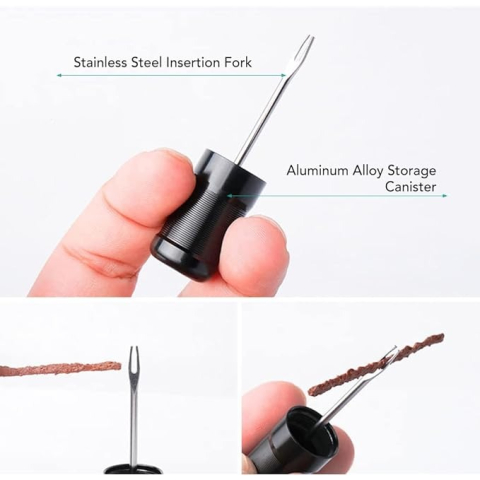 Kit vulcanizare auto pentru reparare anvelope, cauciuc/otel inoxidabil, 5 snururi, 1 unealta, usor de utilizat, 67x18 mm [5]