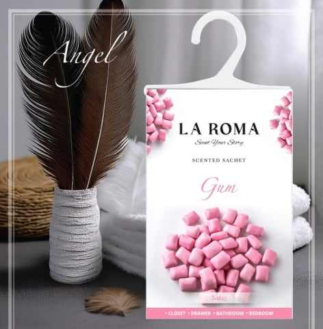Parfum pentru haine și dulap La Roma – Gum, Aromă Dulce și Jucăușă pentru Textile Proaspăt Parfumate, Inspirată din Veselia Aromelor de Baloane de Gumă [1]