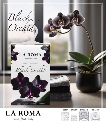 Odorizant pentru dulap La Roma – Black Orchid (Orhidee Neagră), Aromă Exotică și Seducătoare pentru Haine Proaspăt Parfumate, Inspirată din Misterul Florilor Tropicale [1]